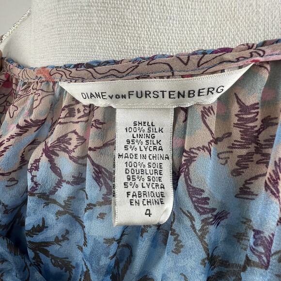 Diane Von Furstenburg Silk Blue Pink Peelo Blouse Size 4 Sheer Chiffon - Picture 8 of 16
